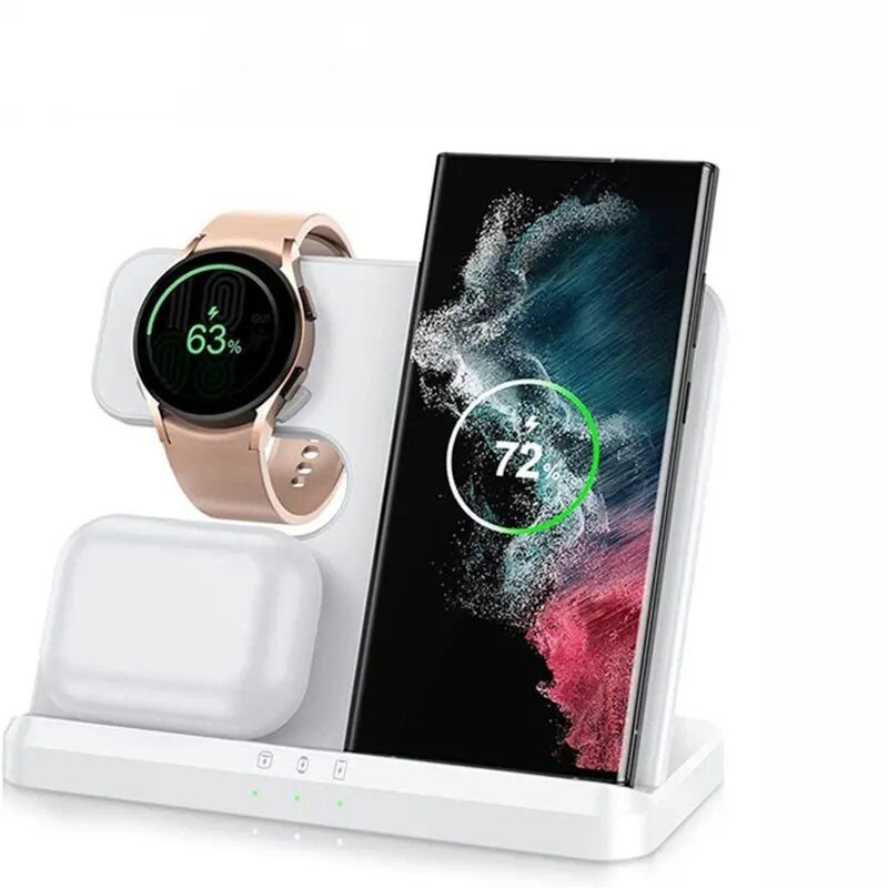 3-in-1 Wireless Charger Stand for Samsung S22, S21, S20, S10 Ultra; Note series; Galaxy Watch 5, 4; Active Buds 15W - Image 2